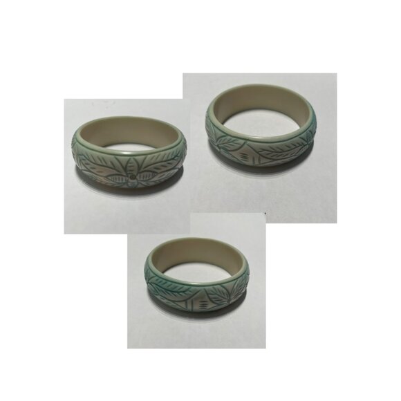 Vintage Turquoise Bangle with Engraved Leaf & Flower Details πΏπ - Picture 2 of 3